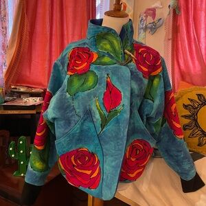 Boxy Cropped Hand painted floral/reversible Women's Jacket- EUC